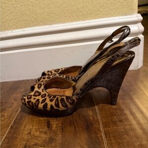 Donald Pliner Leopard Print Slingback Strappy Heels